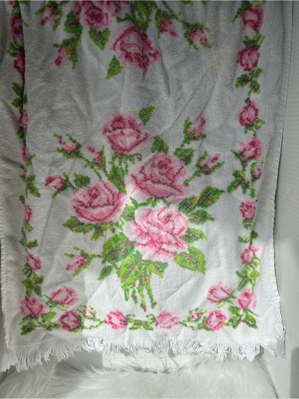 2 for $30 Floral Rose Towel in White & Pink